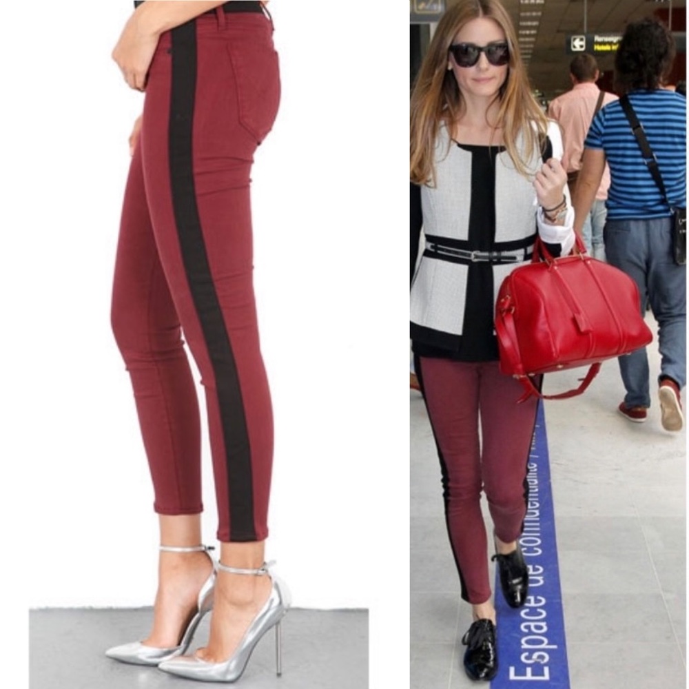 Red Denim Pants with Stripes